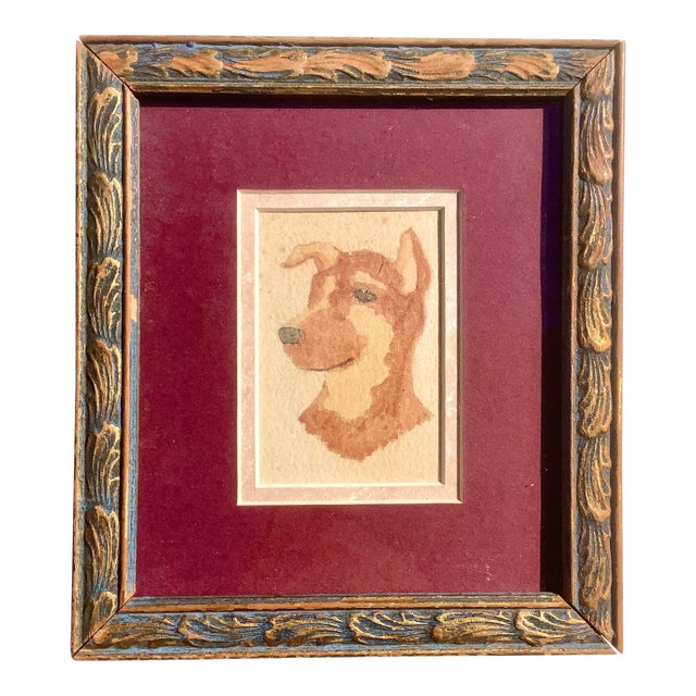 Watercolor Dog Portrait Early 20th Century, Framed For Sale