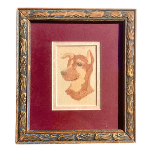 Watercolor Dog Portrait Early 20th Century, Framed