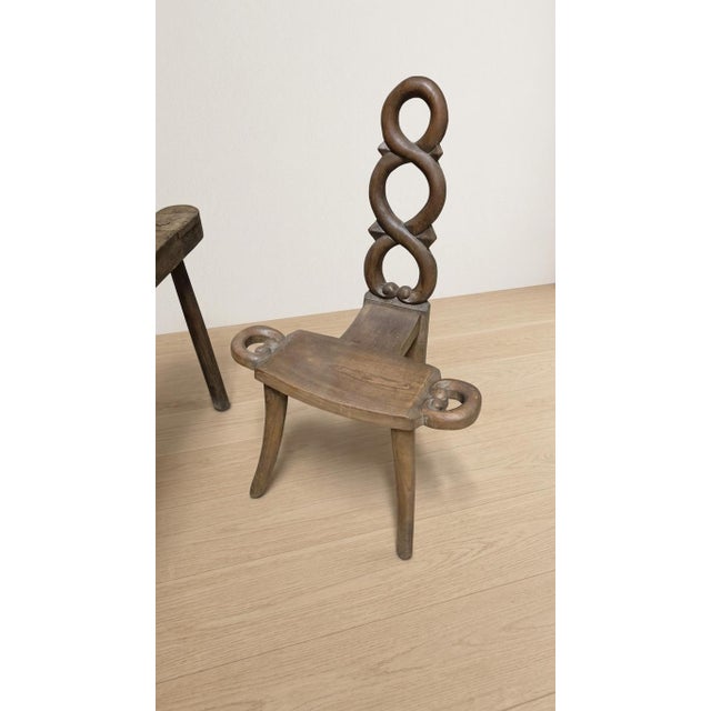 Vintage Sculptural Wooden Table and Two Chairs with Hand-Carved Loop Backrests, 1940s, Set of 3 For Sale - Image 13 of 18