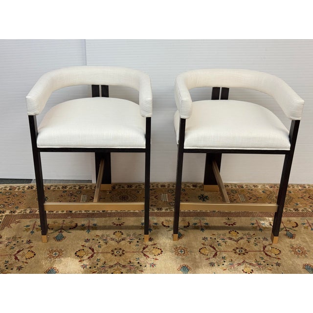 Linen Worlds Away Cruise Counter Stools, Pair For Sale - Image 8 of 12