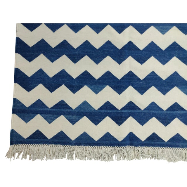 Casa Cosima Handmade Cotton Small Chevron Rug, Blue And White - 8'x10' For Sale - Image 4 of 7
