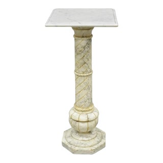 Vintage Italian Classical Carved Marble Column Form Square Top Pedestal Stand For Sale
