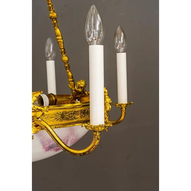 Gold Art Deco Gilded Chandelier with Original Glass Shade, 1920s For Sale - Image 8 of 18