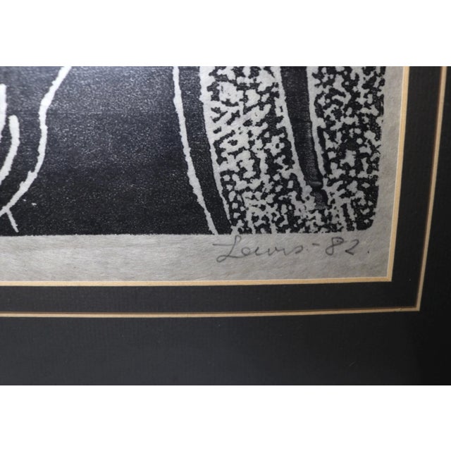 Drawing/Sketching Materials Vintage Original Homage to Dona Figural Stylized Lewis 82' Block Print Portrait For Sale - Image 7 of 11