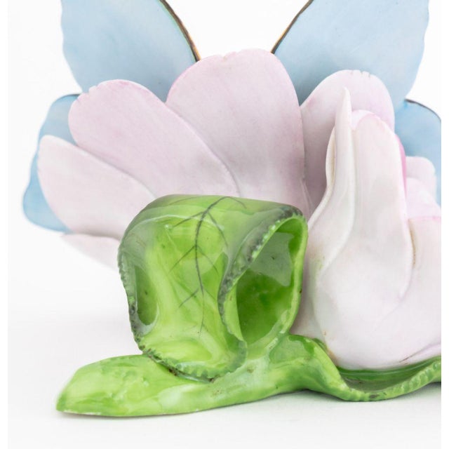 Ceramic Herend Butterfly and Flower Porcelain Figurines, 2 For Sale - Image 7 of 9