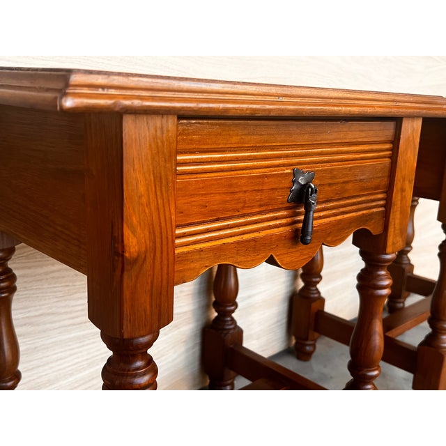 Brown 20th Pair of Spanish Nightstands With Carved Drawer For Sale - Image 8 of 9