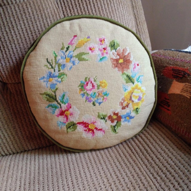 Mid-Century Floral Needlepoint Pillow For Sale - Image 9 of 9