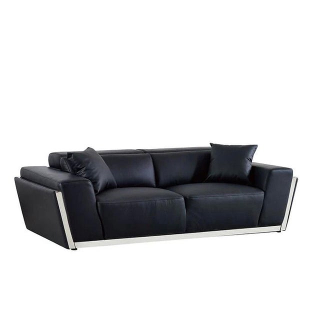 Contemporary Casa Milano Domo Italian Leather 3-Piece Sofa Set in Black For Sale - Image 3 of 11