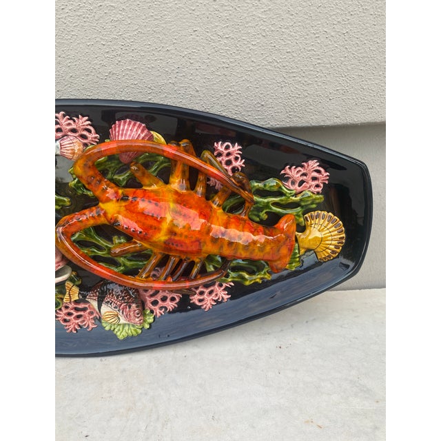Mid-Century Modern Mid-Century Large Oval Majolica Palissy Fish & Lobster Platter Vallauris For Sale - Image 3 of 6