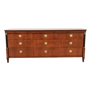 Baker Furniture French Empire Cherry Wood Triple Dresser or Credenza, Newly Refinished For Sale