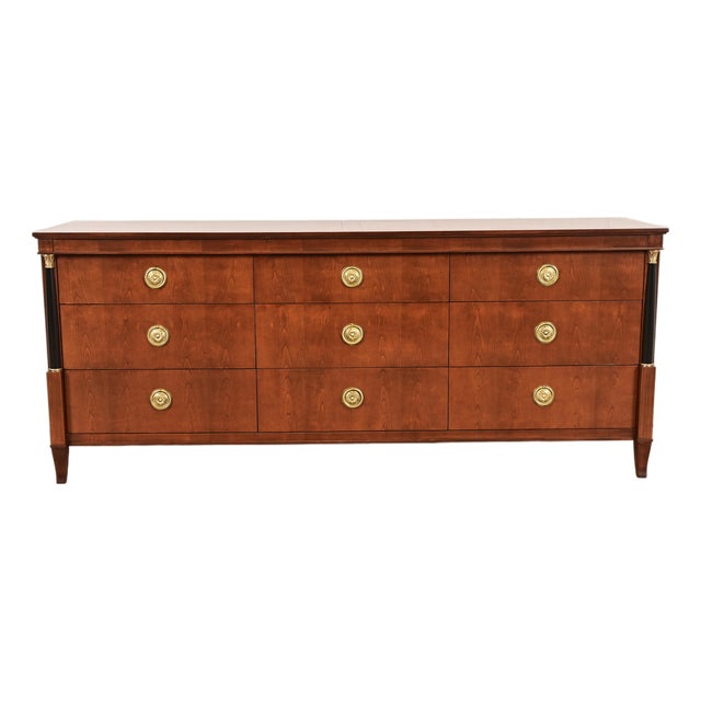 Baker Furniture French Empire Cherry Wood Triple Dresser or Credenza, Newly Refinished For Sale