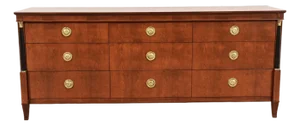 Baker Furniture French Empire Cherry Wood Triple Dresser or Credenza, Newly Refinished