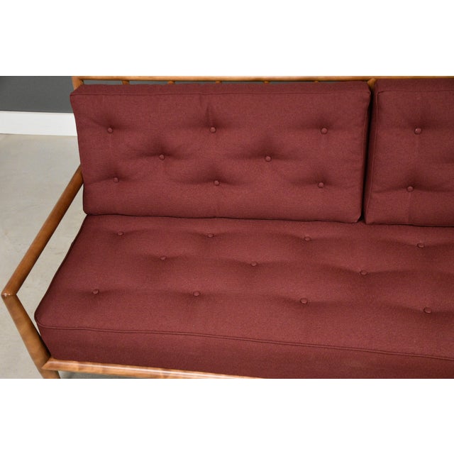 Burgundy 1950s Refinished t.h. Robsjohn Gibbings for Widdicomb Sofa For Sale - Image 8 of 12