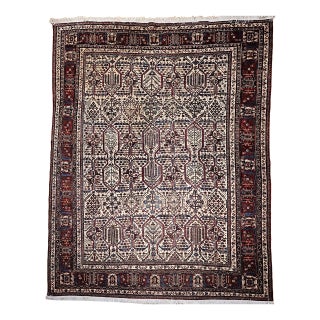Vintage Joshegan Kashan Rug, Hand-Knotted Wool, Allover Weeping Willow Pattern, Ivory & Blue, 8x11 For Sale
