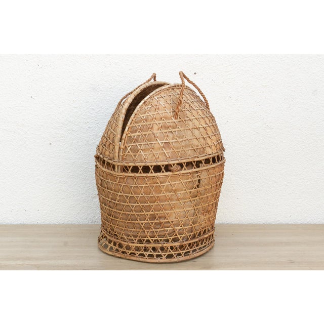 Tan Antique Handwoven Large Carrying Pouch Basket For Sale - Image 8 of 12