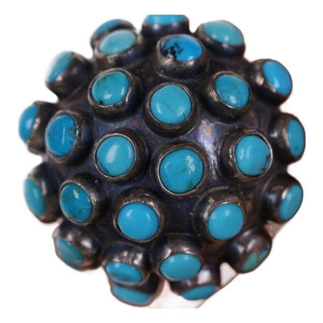 sz6.5 Davíd ínez San Miguel Sterling/Turquoise Modernist snake eye ring For Sale