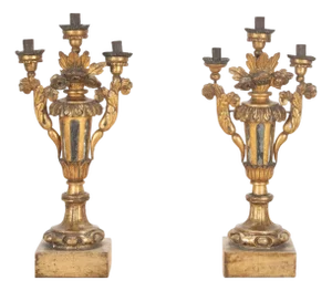 Antique Italian Giltwood Candleholders, 1780, Set of 2