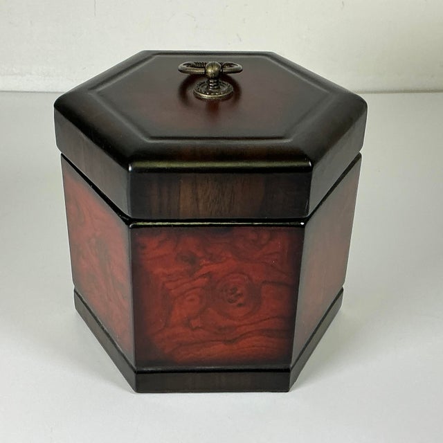 Hollywood Regency Mid-Century Boho Chic Hollywood Regency Traditional Six-Sided Burlwood Velvet-Lined Box. For Sale - Image 3 of 13