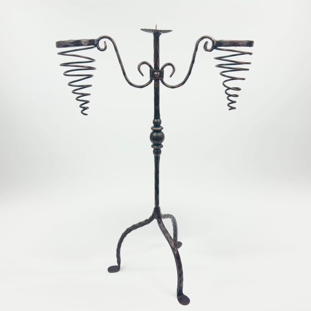 Black Hand Forged Iron Candelabra 26.5″ (67cm) Sculptural Spiral Single Candle Stand Antique Finish For Sale - Image 8 of 11