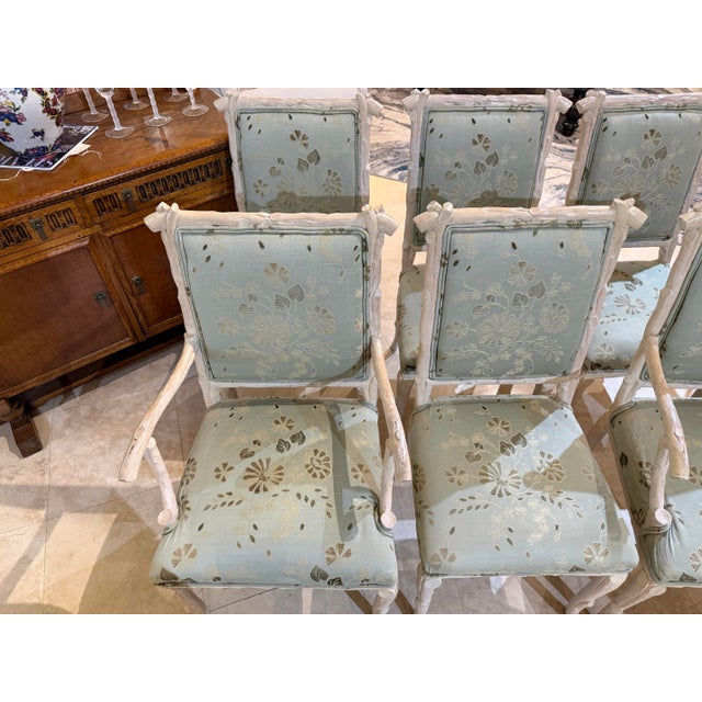 Casa Stradivari Late 20th Century Italian Regency Carved Faux Bois Cerused Dining Chairs - Set of 6 For Sale - Image 4 of 9