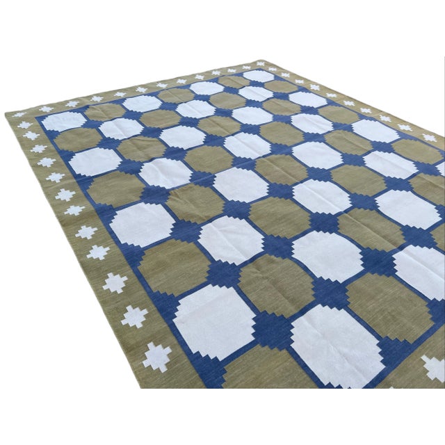 Textile Not Yet Made - Made To Order Handmade Cotton Area Rug Vegetable Dyed Olive Green, Cream and Blue Vista Rug-9'x12' For Sale - Image 7 of 12
