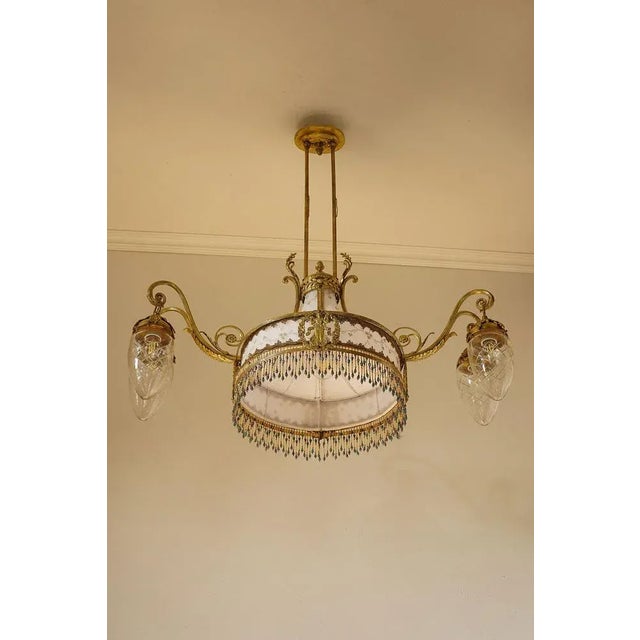 Art Nouveau Chandelier in 5-Light Golden Brass, 1890s For Sale - Image 6 of 12