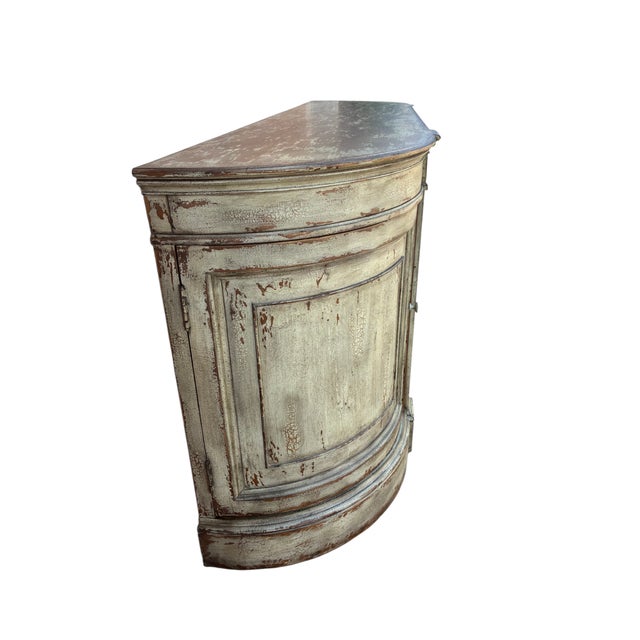 Light Green 1990s Ethan Allen Emanuel Demilune Sideboard Console Buffet Credenza Distressed For Sale - Image 8 of 15