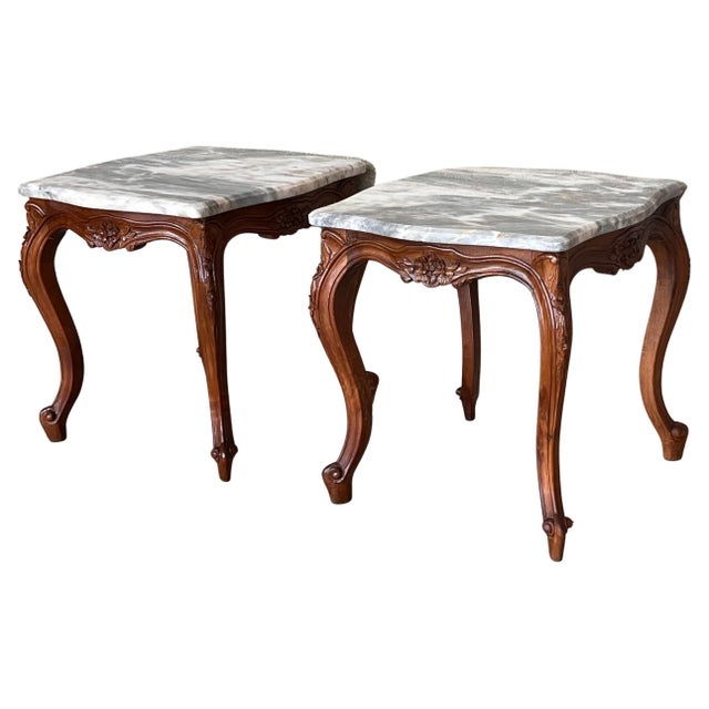 Early 20th Century Louis XV Style Set of Two Coffee Table with Marble-Top For Sale - Image 15 of 18