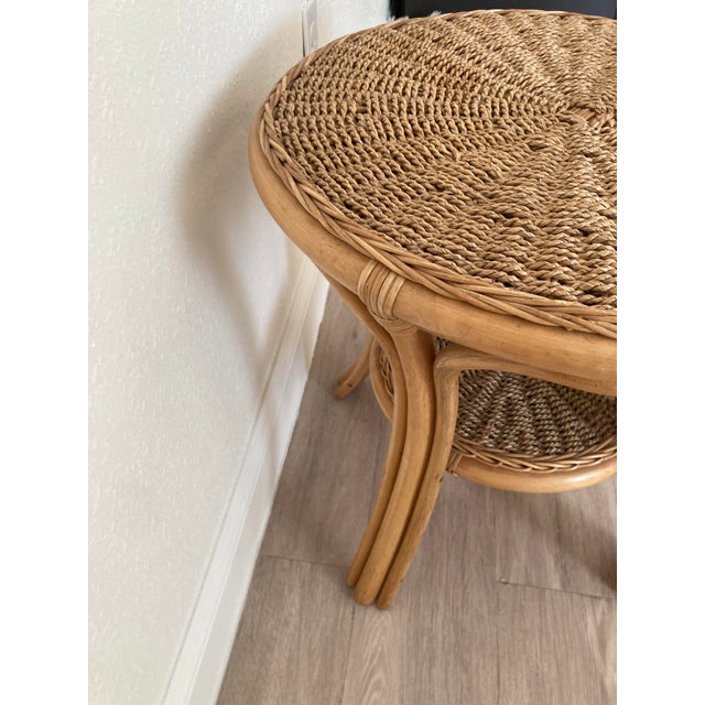 2000 - 2009 Vintage Bamboo and Rattan Two Tiered Side Table For Sale - Image 5 of 7