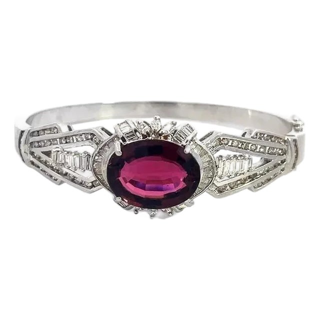 Tourmaline Diamond Gold Bracelet 14k White Solitaire Cuff For Sale