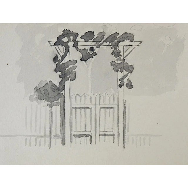English Vintage Garden Gate Watercolor Painting Grisaille Study For Sale - Image 3 of 3