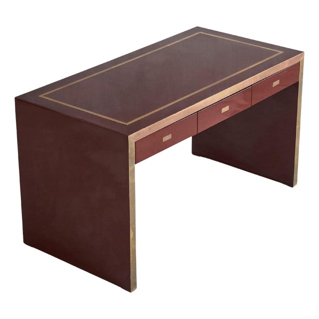 Jean Claude Mahey Desk in Lacquered Wood & Brass, 1970s For Sale