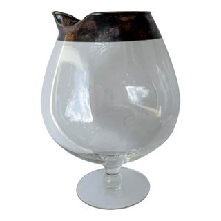 Mid-Century Silver Rimmed Glass Cocktail Pitcher For Sale