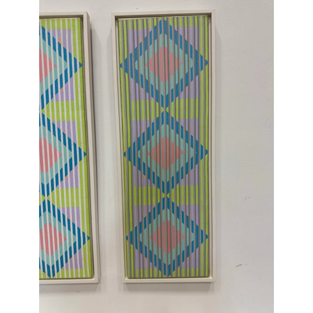 1980's Op Art Dyptich Acrylic on Canvas by Gabe Silverman Framed For Sale - Image 9 of 10