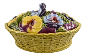 Sarreguemines French Faïence Basket of Pansies Lidded Serving Piece