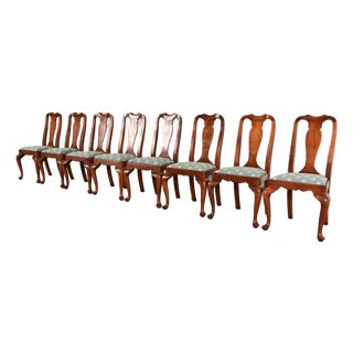 Henkel Harris Queen Anne Solid Cherry Wood Dining Chairs, Set of Eight For Sale