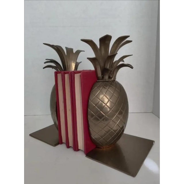 Mid 20th Century Vintage Hollywood Regency Brass Pineapple Bookends - A Pair For Sale - Image 5 of 9