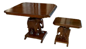 1970s Pair of Carved Wooden Elephant Side Tables