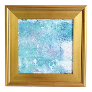 Original Contemporary Modern Abstract Marbleized Art Painting Including the Antiqued Gold Wood Frame For Sale
