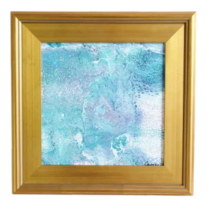 Original Contemporary Modern Abstract Marbleized Art Painting Including the Antiqued Gold Wood Frame