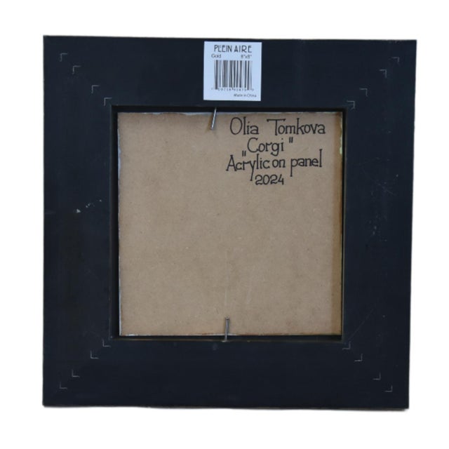 Corgi Dog Puppy Portrait Painting Including the Antiqued Gold Wood Frame For Sale - Image 4 of 5