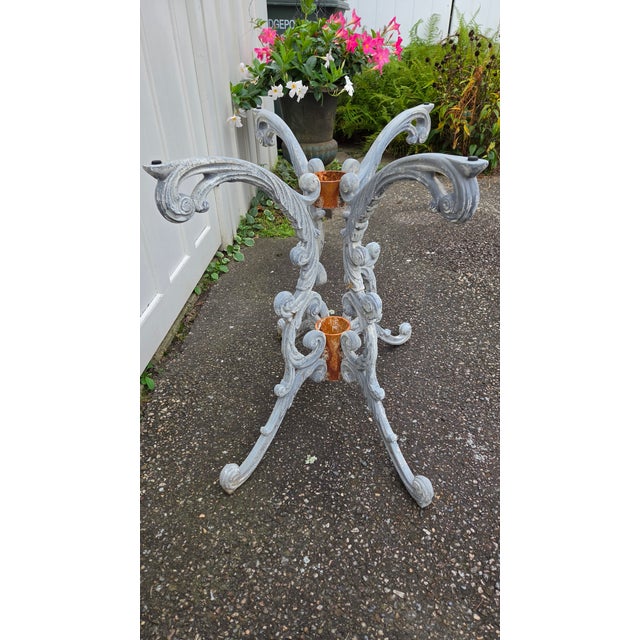 Vintage Rococo-Style Painted Cast-Iron Pedestal Table With Round Glass Top For Sale - Image 13 of 15