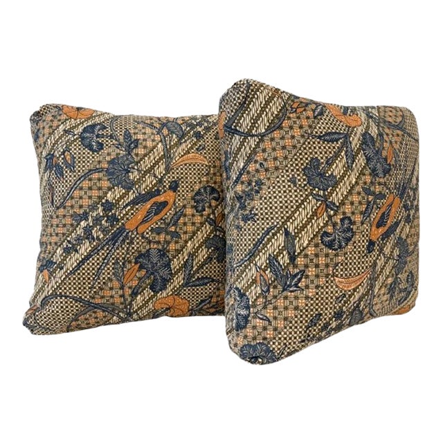 Pair of Custom Pillows in Jasper Michael Smith Batik Fabric For Sale