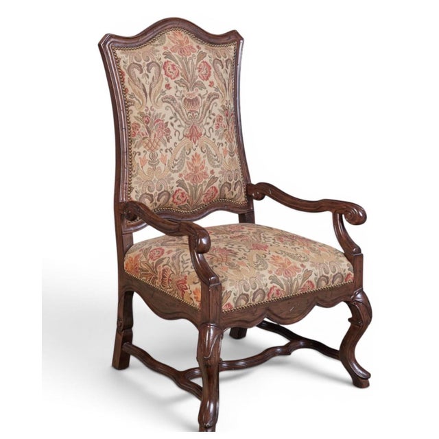 French Panache for Michael Taylor Louis XIV Style Walnut Arm Chair - 1 of 2 For Sale - Image 3 of 5