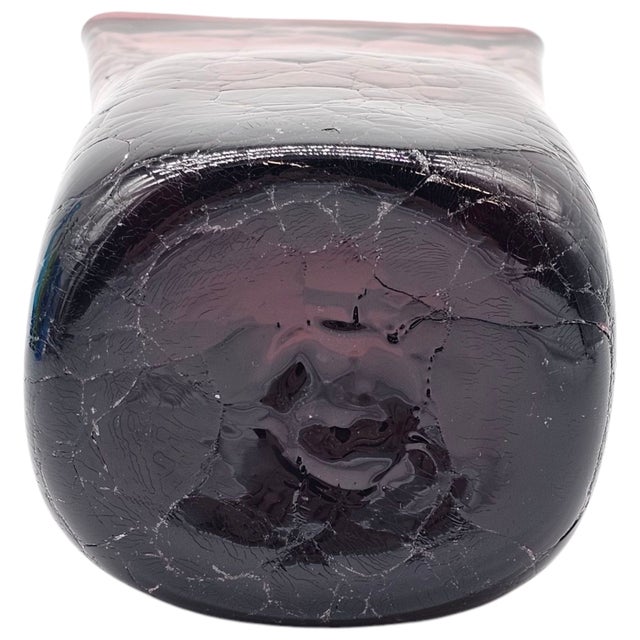 Blenko Glass 8813 Don Shepherd Amethyst Paper Bag Vase Crackle 8.5" For Sale - Image 13 of 13