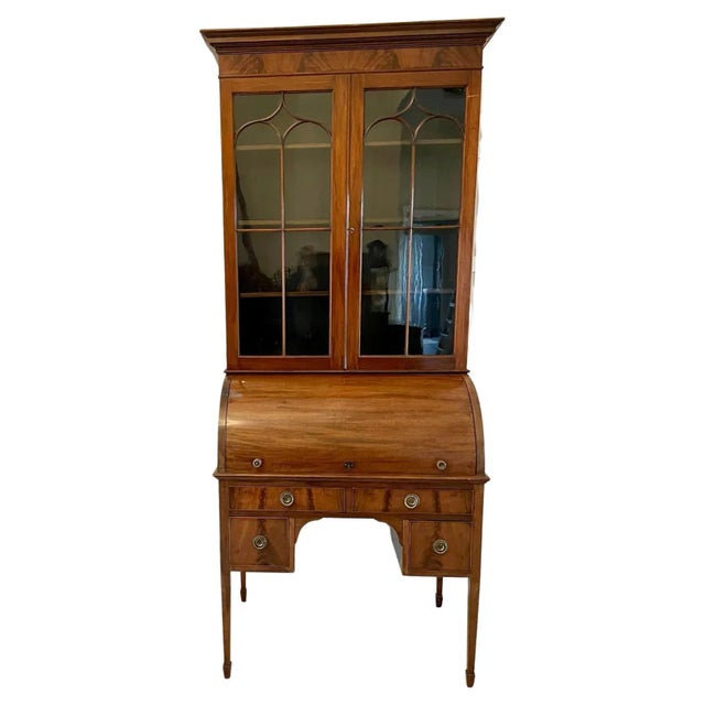 Antique Edwardian Mahogany Cylinder Bookcase For Sale - Image 13 of 13
