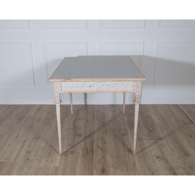 19th Century 19th Century Pair of Gustavian Style Painted Tables, Repainted in Light Gray For Sale - Image 5 of 14