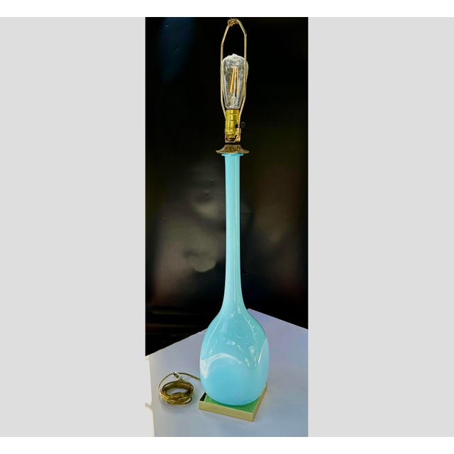 Mid-Century Modern Vintage Murano Glass Long-Neck Blue Table Lamp For Sale - Image 3 of 10