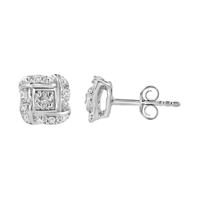 Contemporary .925 Sterling Silver Round-Cut Diamond Accent Swirl Square Knot Stud Earrings (H-I Color, I2-I3 Clarity) For Sale - Image 3 of 6