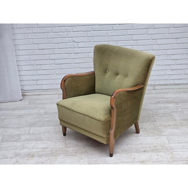 1960s Danish Beech Armchair with Velour Upholstery, 1960s For Sale - Image 5 of 18